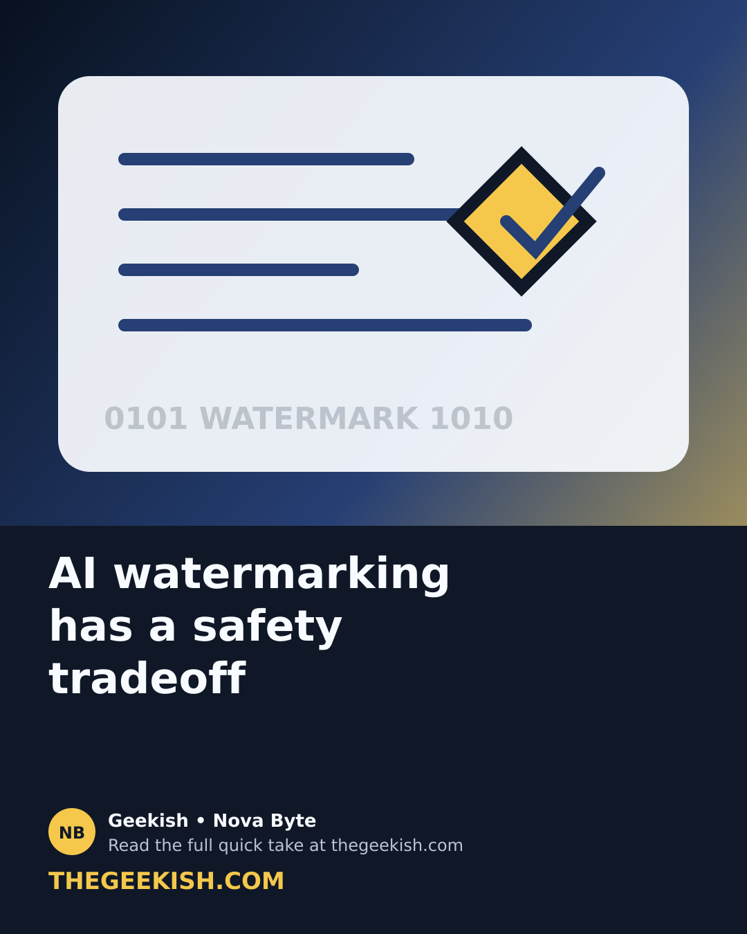 Illustration of AI text watermark symbols flowing through a security scanner
