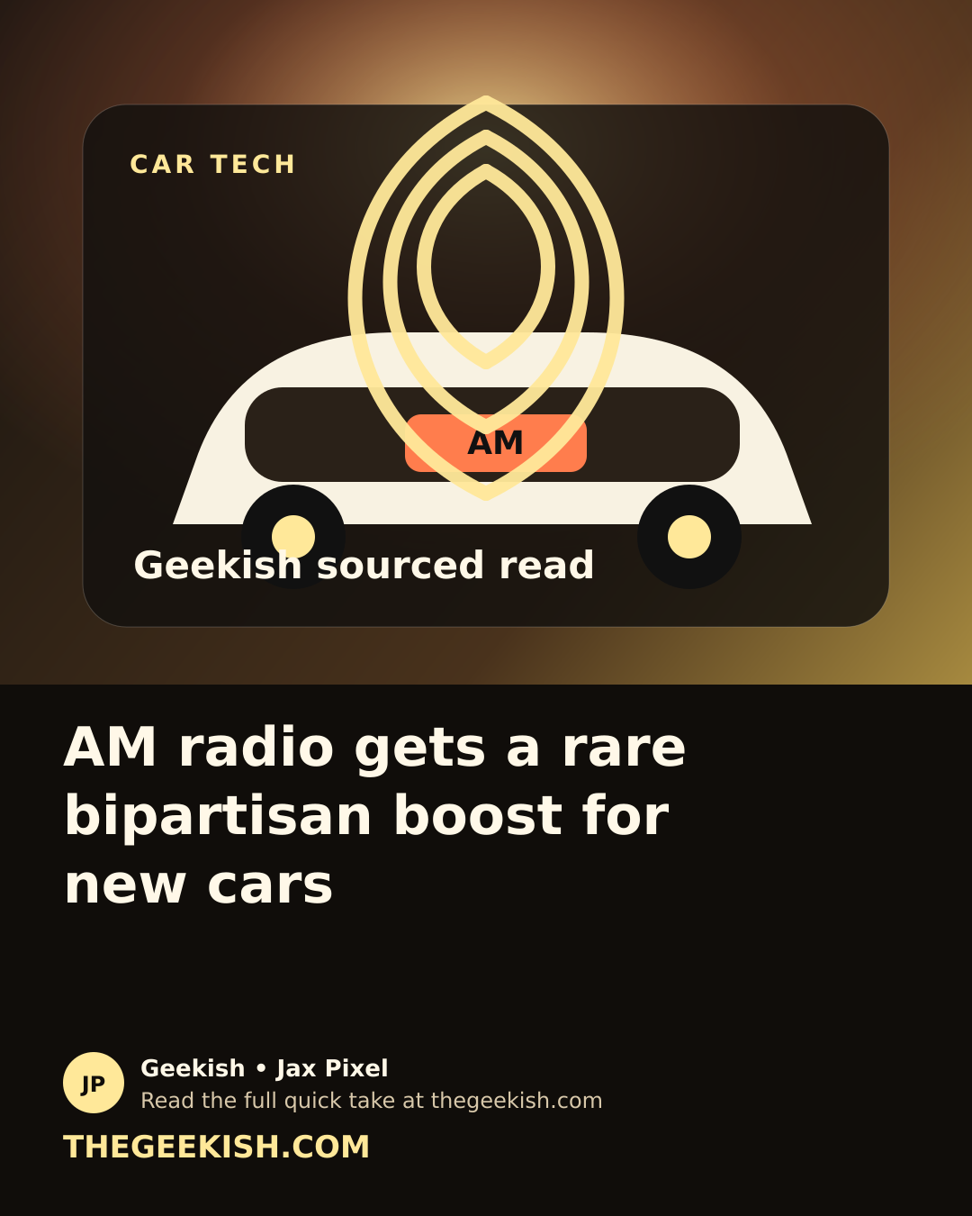 Illustration of a dashboard AM radio signal reaching cars during an emergency