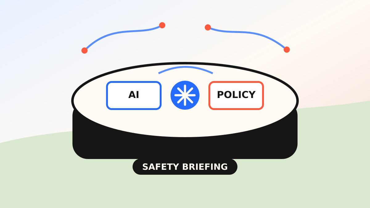 Generated illustration of an AI policy dinner table with briefing papers and neural network light patterns
