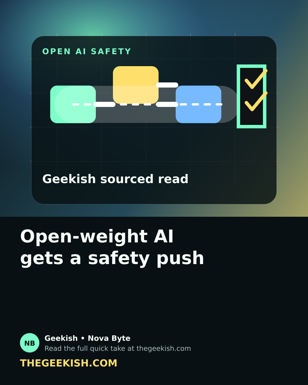Illustration of open AI model blocks passing through safety monitoring gates