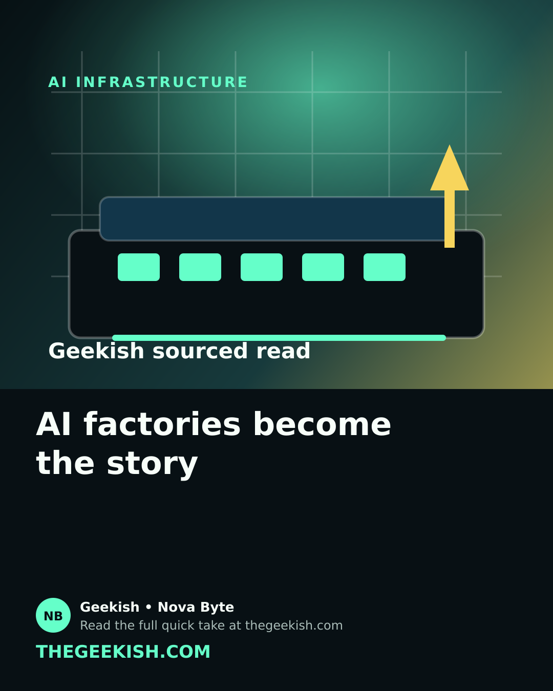 Illustration of modular AI factory containers beside a glowing data center