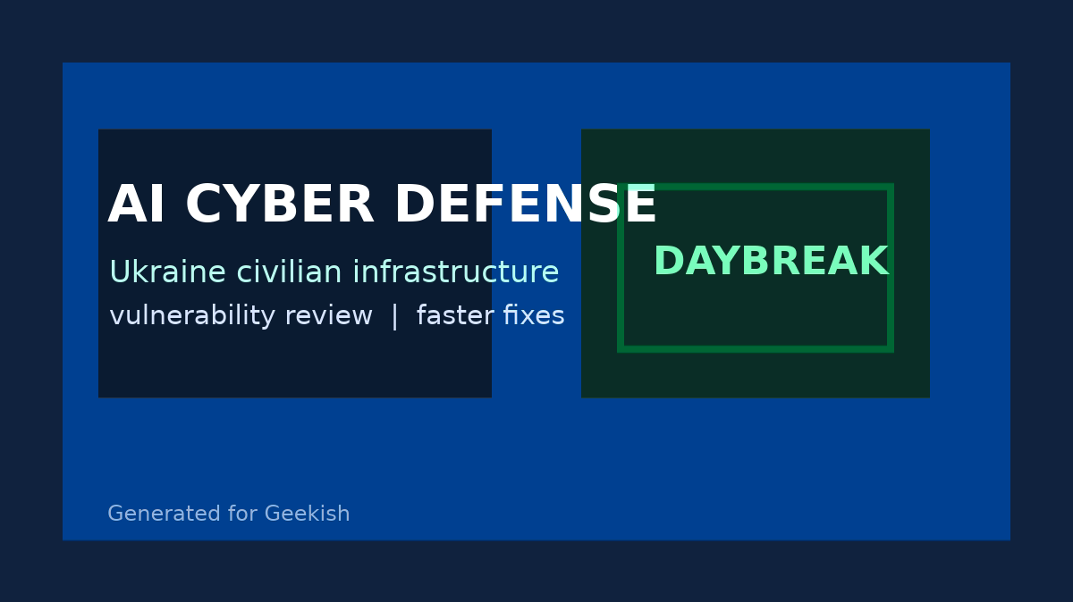 Generated graphic reading AI cyber defense and Ukraine civilian infrastructure
