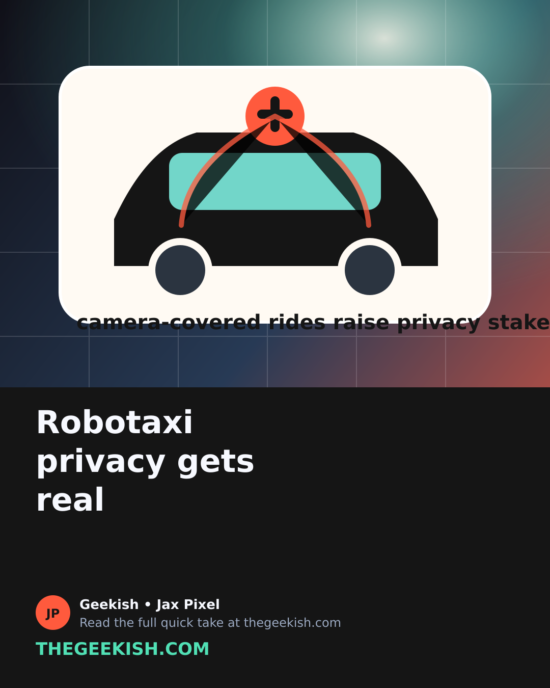 Illustration of a robotaxi interior with camera and privacy warning shapes