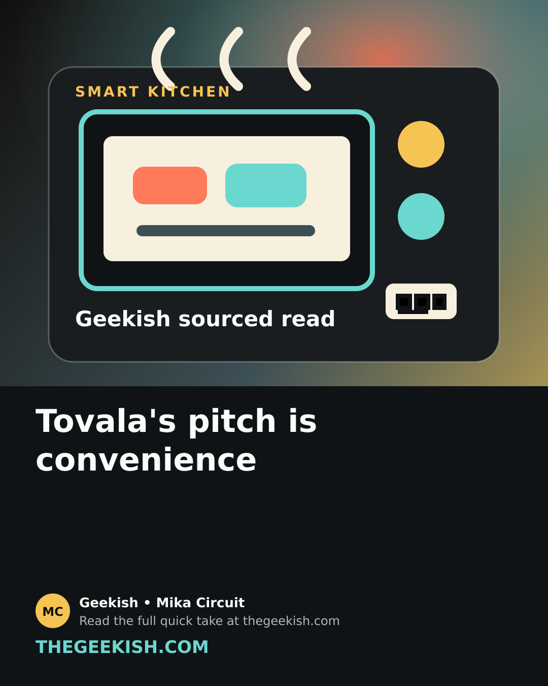 Illustration of a countertop smart oven scanning a dinner QR code